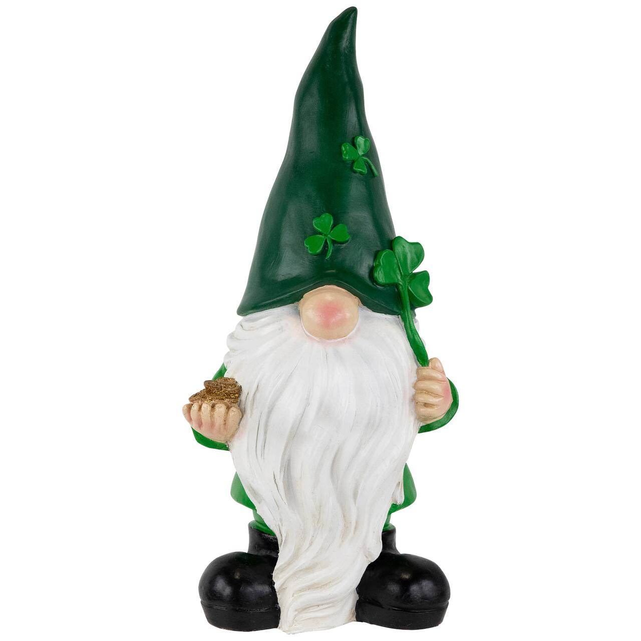 16.25" St. Patrick's Day Shamrock Gnome Outdoor Garden Statue